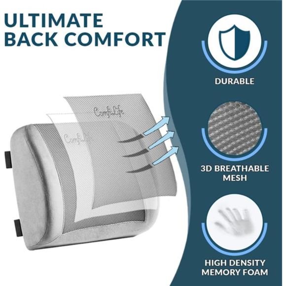 Lumbar Support Back Pillow Office Chair and Car Seat Cushion - Memory Foam - Picture 3 of 6